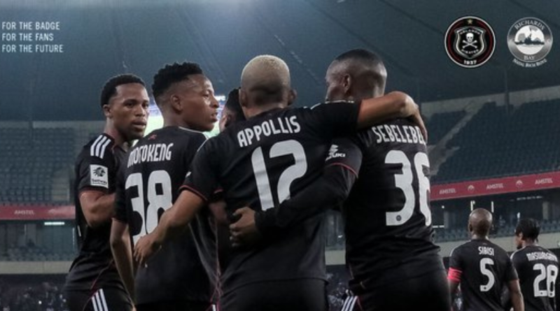 Orlando Pirates players celebrate a goal against Richards Bay FC