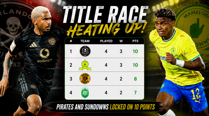Pirates and Sundowns Set Early Pace as Chiefs Drop Points in Midweek Thriller (Graphic: SizaNazo365 | Images: Pirates, Sundowns)