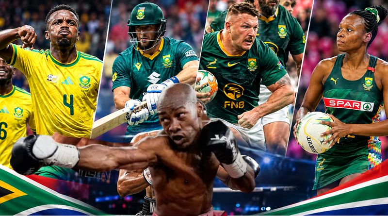South Africa’s Big Sporting Weekend: Bafana, Proteas, Springboks and Proteas Eye Major Wins (Graphic: SizaNazo365 | Image: SAFA.net, SARU, NSA, CSA, WBC)
