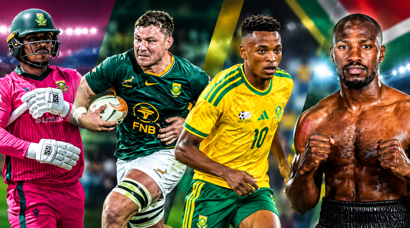 South Africa’s Sporting Weekend: Proteas Seal Series, Boks Fall Short as Bafana and Malajika Celebrate Wins (Graphics: SizaNazo365 | Images: CSA, SARU, SAFA.net, WBC)