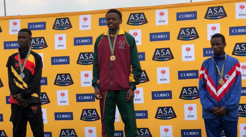 Under 17 6km Athletics South Africa Champion Gugulethu Thanjekwayo, MP, 2nd Junior Noah, CGA and 3rd Keratiwe Legong, LIMA (Image: Nkangala Athletics Academy/Facebook)